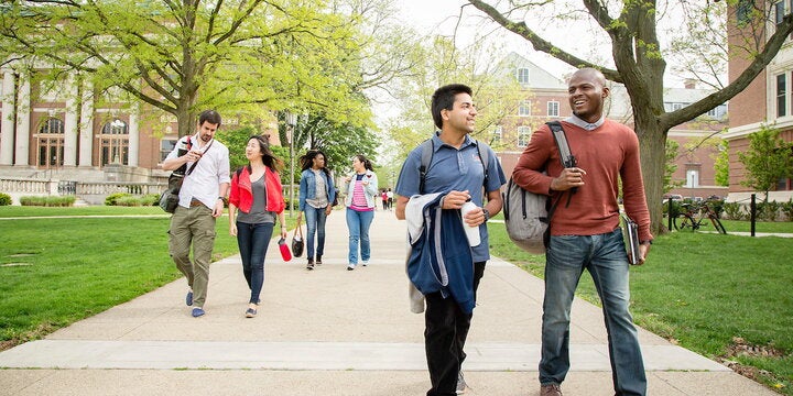 Students walking on the quad