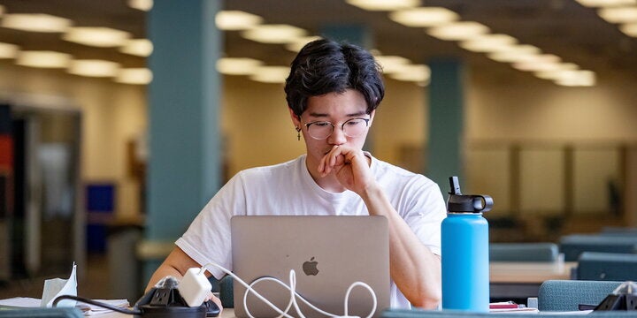 Student in undergraduate library