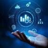 Data science icons on blue background