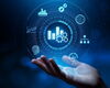 Data science icons on blue background